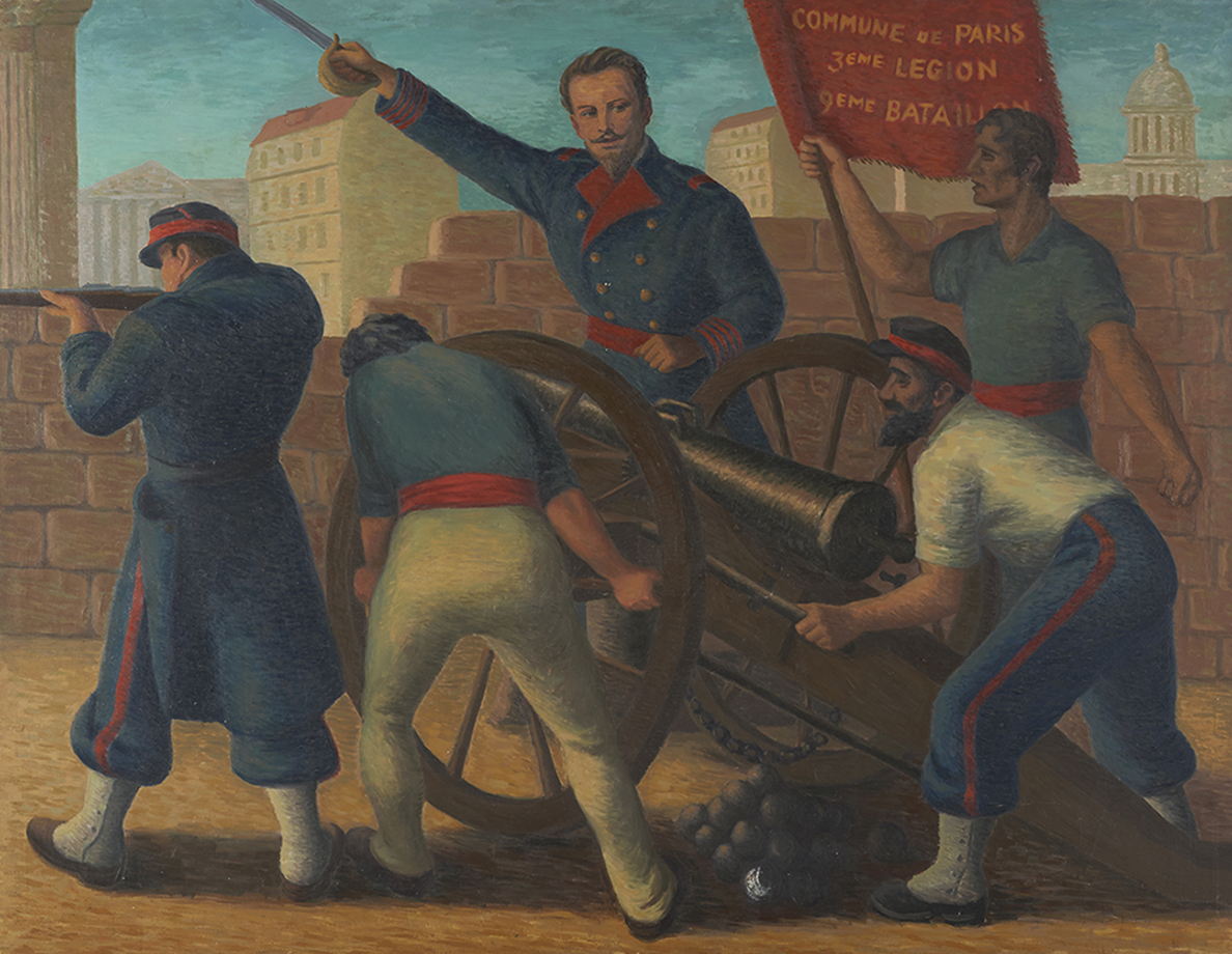 Jerzy Mierzejewski, „Dąbrowski na czele Komuny Paryskiej”, ok. 1950; olej, płótno, wymiary 159 x 205 cm Jerzy Mierzejewski, „Dąbrowski na czele Komuny Paryskiej”, ok. 1950; olej, płótno, wymiary 159 x 205 cm